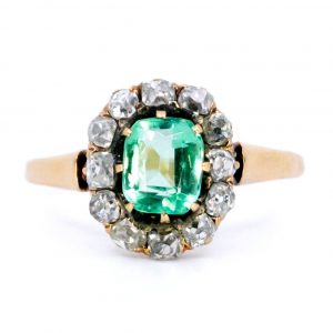 Antique Victorian Emerald and Diamond Cluster Ring