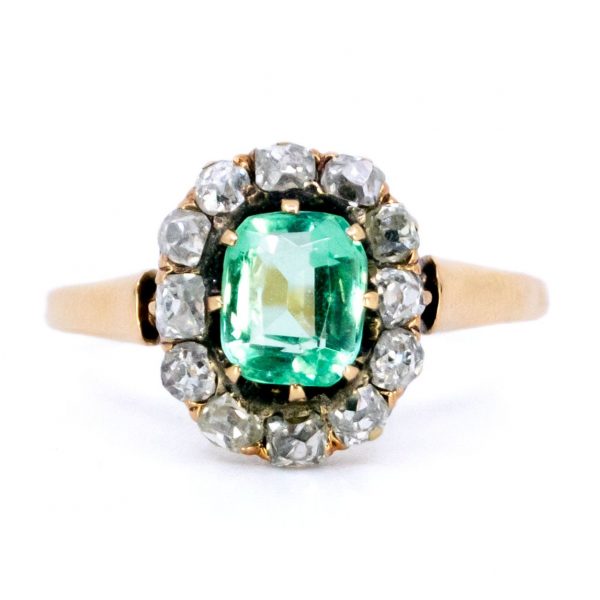 Antique Victorian Emerald and Diamond Cluster Ring