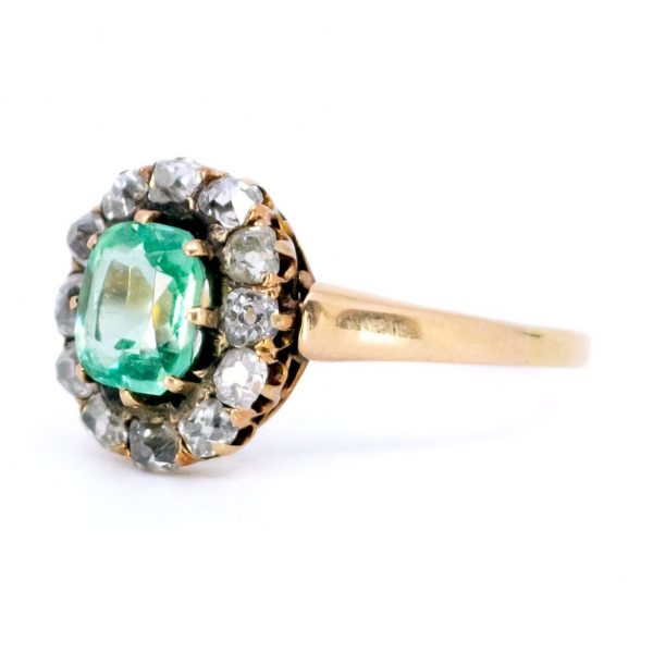 Antique Victorian Emerald and Diamond Cluster Ring