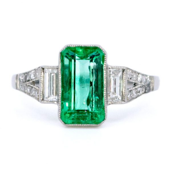 Art Deco Style 1.70ct Emerald and Diamond Ring