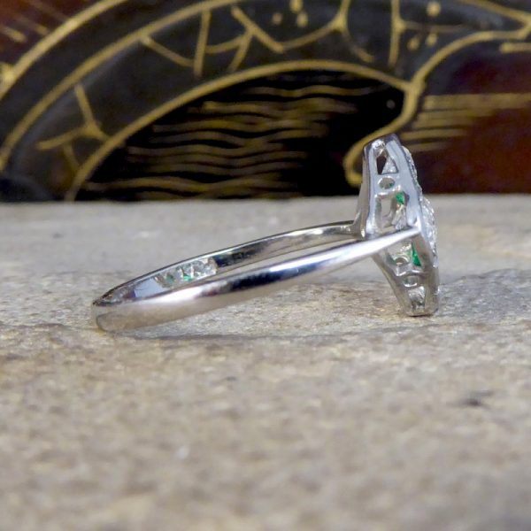 Art Deco Style Emerald and Diamond Kite Chequerboard Ring