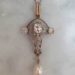 Antique pearl diamond gold pendant