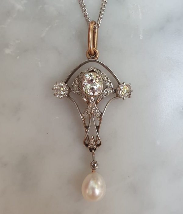 Antique pearl diamond gold pendant