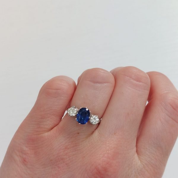 Sapphire and Diamond Three Stone Ring in Platinum 1.71 carats