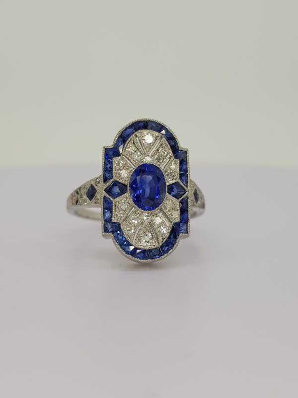 Art Deco Style Sapphire and Diamond Cluster Dress Ring