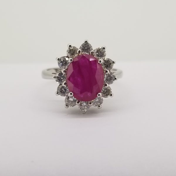 3ct Ruby and Diamond Oval Cluster Ring