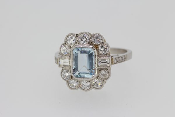1.10ct Aquamarine and Diamond Cluster Dress Ring