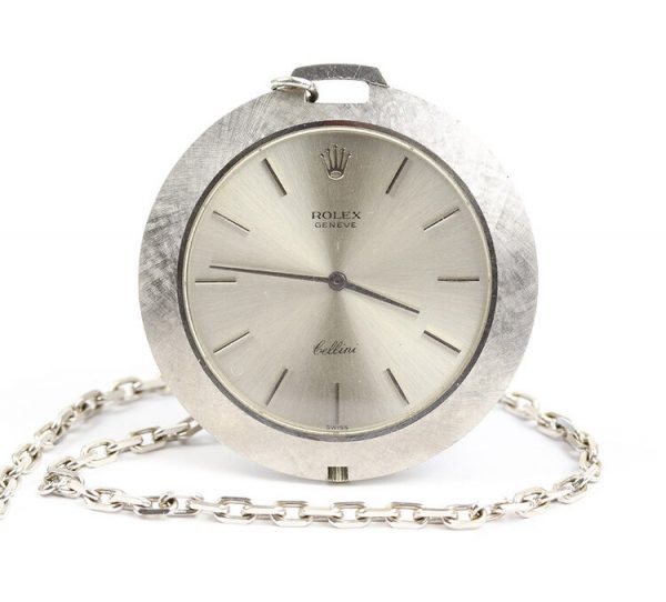 Rolex Cellini 18ct White Gold 3608 Pocket Watch and 18ct White Gold Chain, with Rolex box and papers