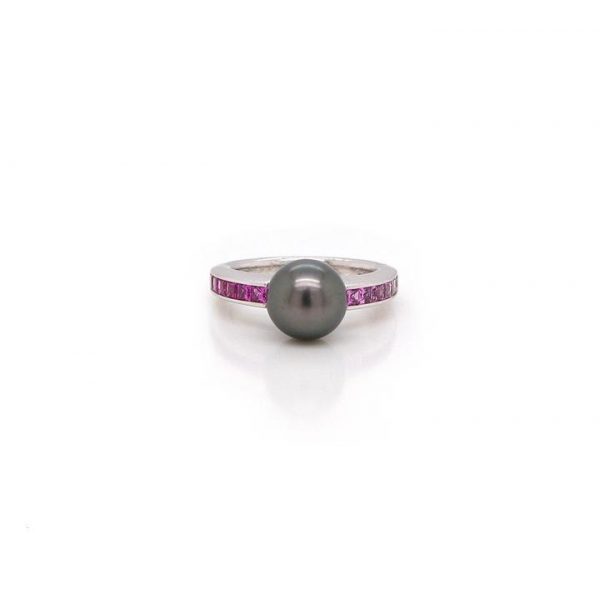 Vintage Mikimoto Tahitian Pearl and Pink Sapphire Ring