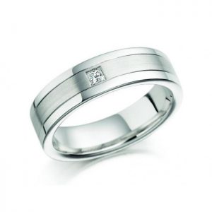 Princess Cut Diamond Set 18ct White Gold 6mm Wedding Band Ring