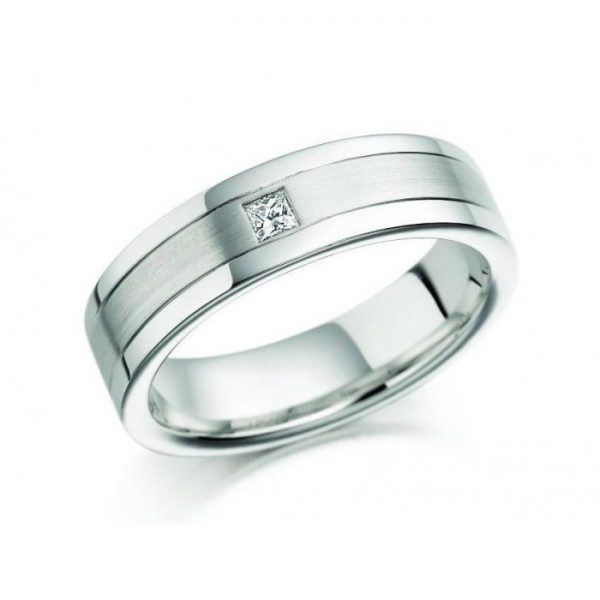 Princess Cut Diamond Set 18ct White Gold Wedding Band Ring