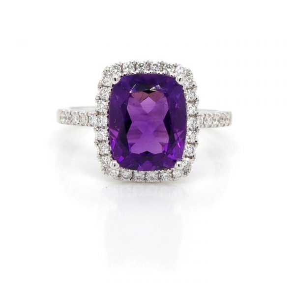 2.92ct Cushion Cut Amethyst and Diamond Cluster Ring