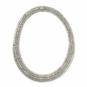 Multi Row Platinum and Diamond Necklace, 82.60 carats