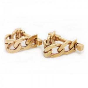 Vintage Gold Stirrup Curb Link Cufflinks; pair of Italian 18ct yellow gold flattened curb chain stirrup cufflinks with sprung fittings, Circa 1990