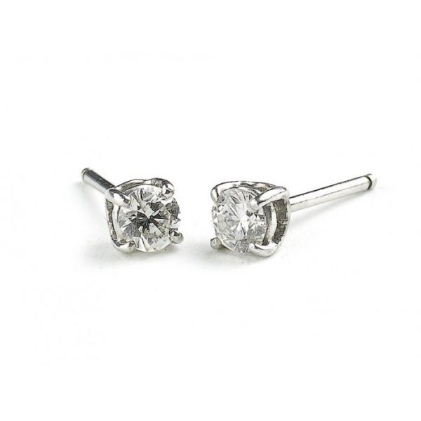 Modern pair of Diamond Stud Earrings; set with 0.42 carats of round brilliant-cut diamonds, in 18ct white gold with posts and alpha clips