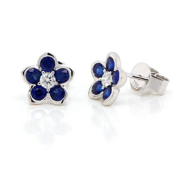 Sapphire and Diamond Flower Cluster Stud Earrings