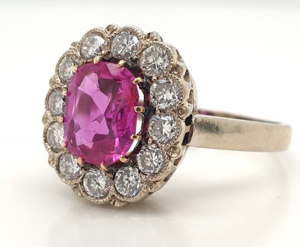 Pink sapphire diamond Cluster ring oval