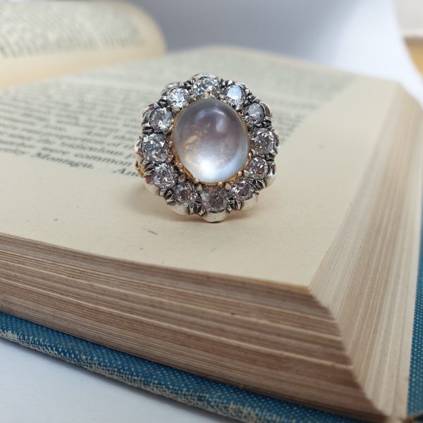 Vintage moonstone and diamond ring
