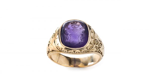 Antique 19th Century Gents 18ct Gold Ring with Amethyst Seal; 18ct yellow gold men's ring with amethyst seal. Made in late 19th century, Circa 1870s