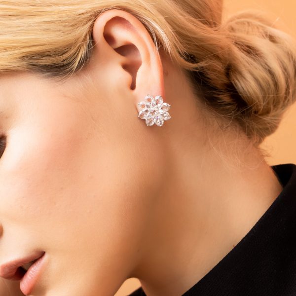 Rose Cut Diamond Flower Cluster Stud Earrings, 5.42 carats