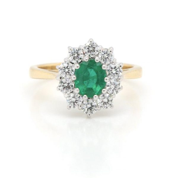 0.64ct Emerald and Diamond Oval Cluster Ring