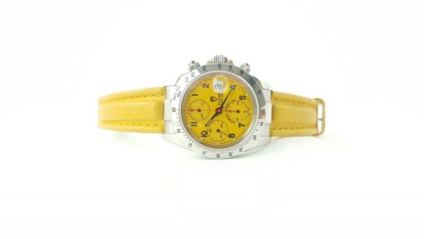 Tudor Prince Date 79280 Chronograph Automatic Wristwatch with Yellow Dial and Rolex Service Papers