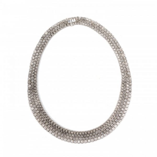Multi Row Diamond Necklace in Platinum, 82.60 carat total