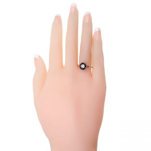 Vintage Old Mine Cut Diamond and Onyx Ring in Platinum