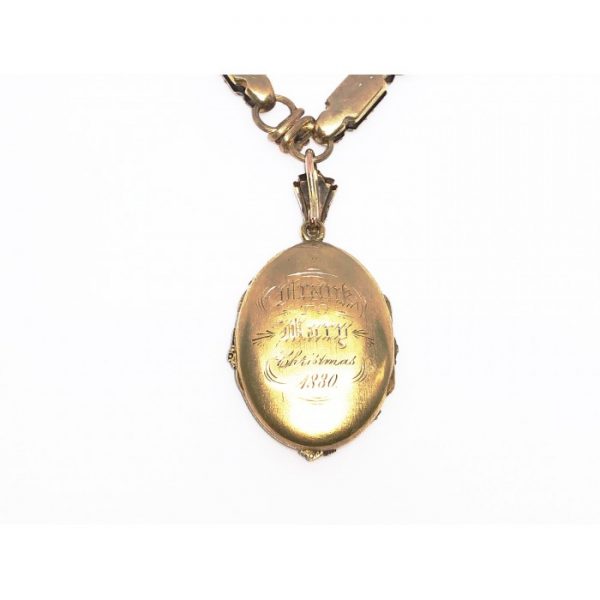 Antique Victorian Etruscan Revival Gold Necklace and Locket, Circa 1880