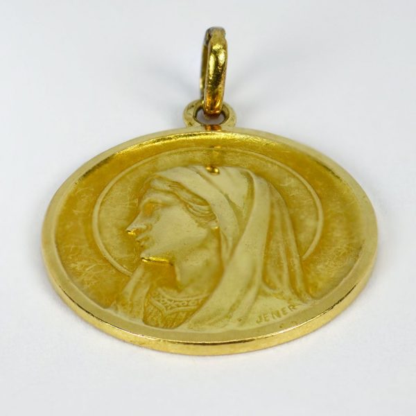 French Virgin Mary 18ct Yellow Gold Medal Pendant, Signed Jener