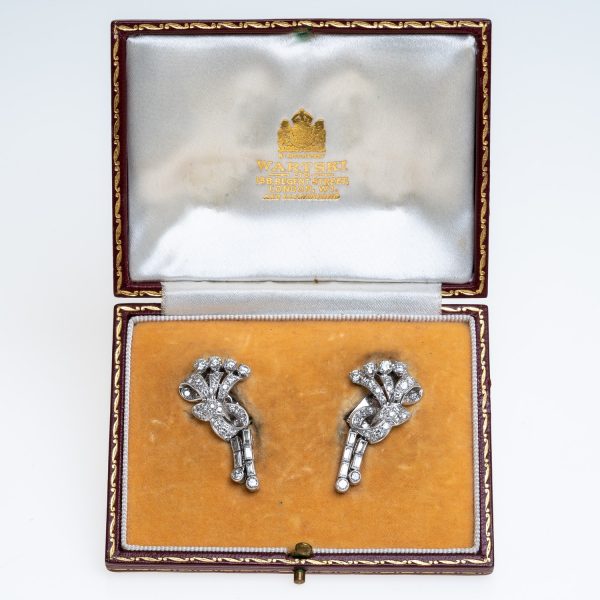 Art Deco Diamond Clip Earrings, 4 carats, in a fitted Wartski box