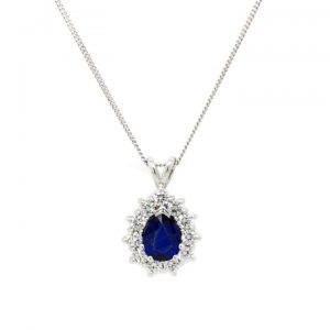1.31ct Sapphire and Diamond Pear Shaped Cluster Pendant in 18ct White Gold