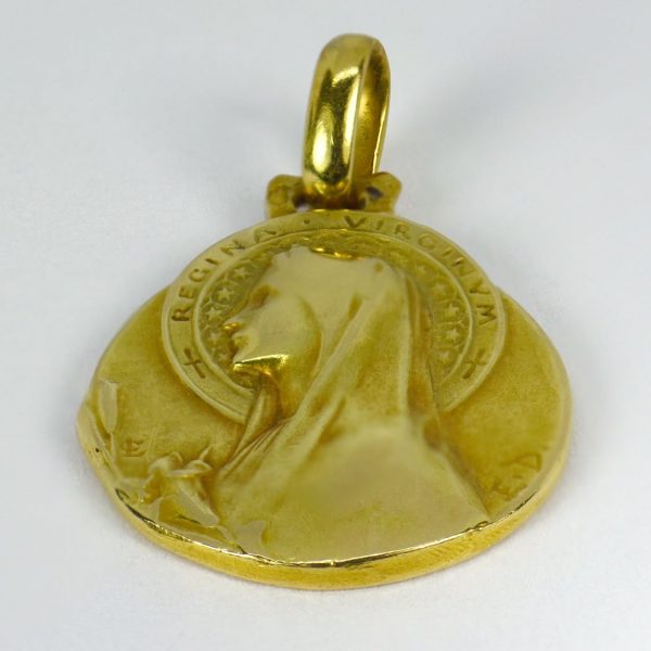 Emile Dropsy 18ct Gold Virgin Mary Pendant; designed as a medal depicting the Virgin Mary with inscription ‘Regina Virginum’