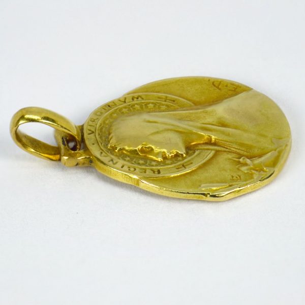 Emile Dropsy 18ct Gold Virgin Mary Pendant; designed as a medal depicting the Virgin Mary with inscription ‘Regina Virginum’