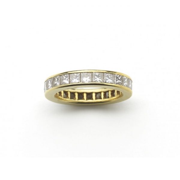 Princess Cut Diamond Full Eternity Ring in 18ct Yellow Gold, 4.50 carat total, channel-set with twenty-four princess-cut diamonds, bears French standard marks, Circa 1995