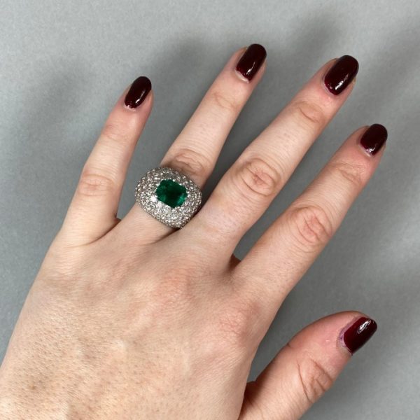 Emerald and Diamond Bombe Cluster Ring, 6 carats