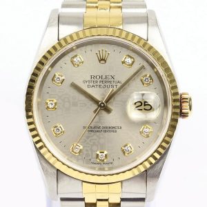 Rolex Datejust 16233 Steel and Gold 36mm Watch with Rolex factory original grey diamond Jubilee dial, Year 2002 and with Rolex box and papers