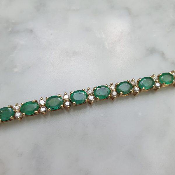 Vintage 7ct Emerald and Diamond Gold Line Bracelet