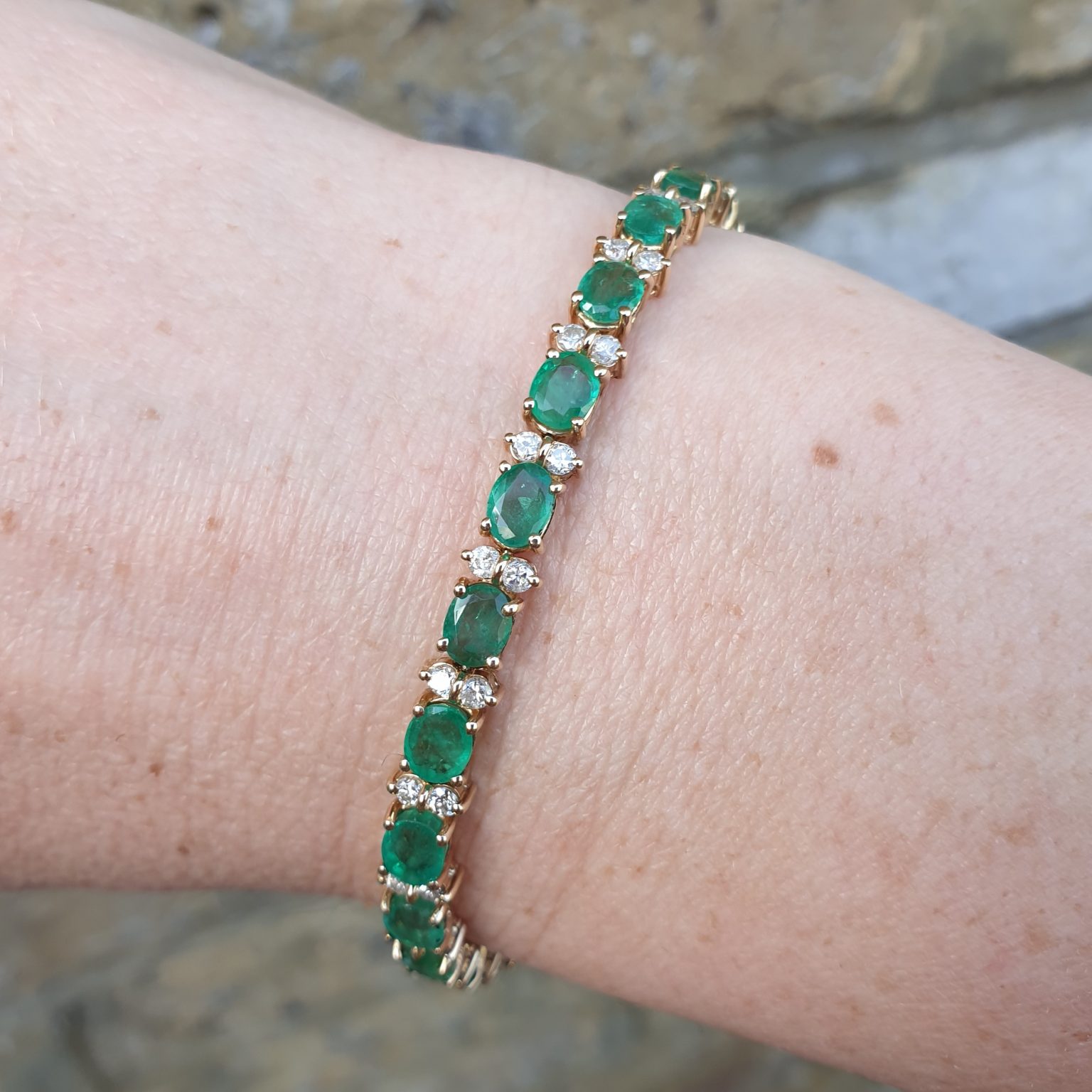 Vintage 7ct Emerald and Diamond Gold Line Bracelet