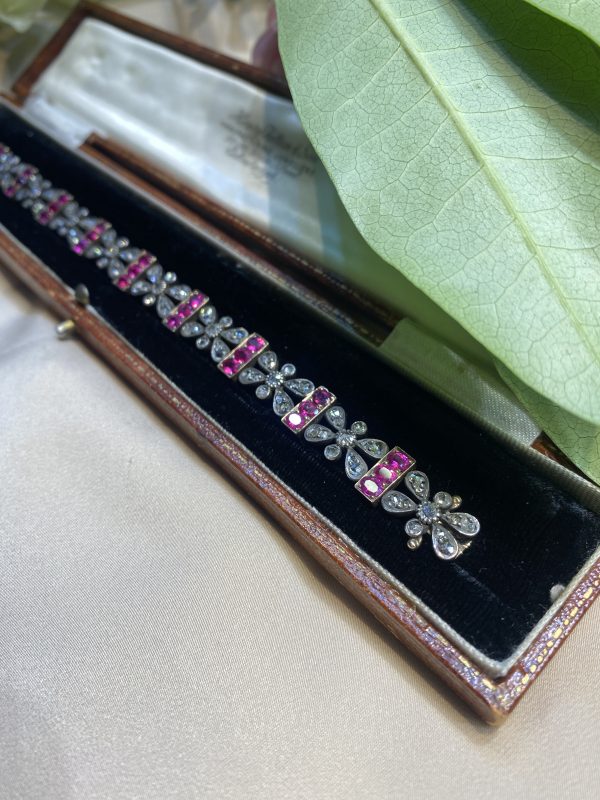 Antique Victorian Ruby and Rose Cut Diamond Bracelet