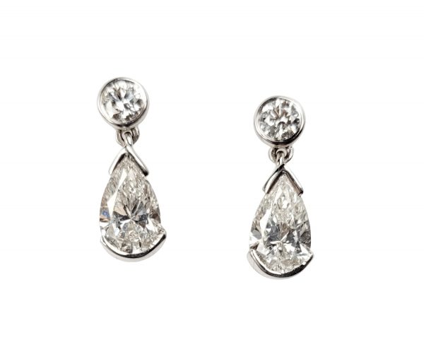 Pear Shaped Diamond Drop Earrings, 2.20 carat total