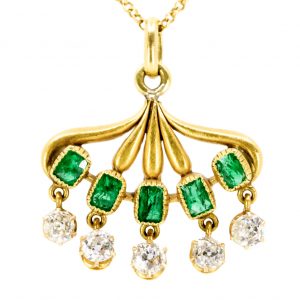 Antique Emerald And Old Cut Diamond Pendant