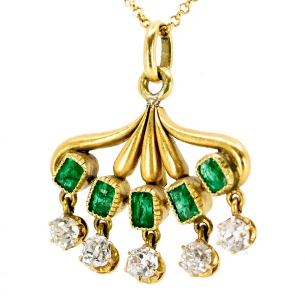 Antique Emerald And Old Cut Diamond Pendant