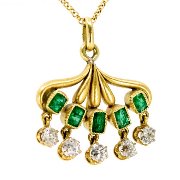 Antique Emerald And Old Cut Diamond Pendant