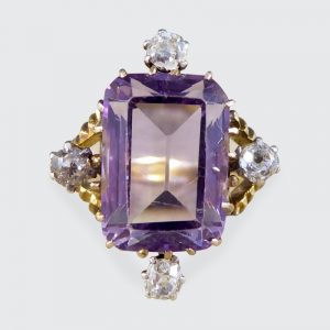 Antique Late Victorian Amethyst and Diamond Ring