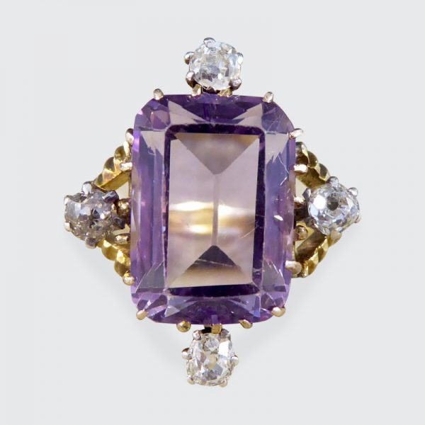 Antique Late Victorian Amethyst and Diamond Ring