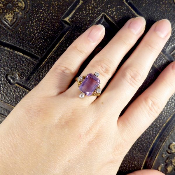 Antique Late Victorian Amethyst and Diamond Ring