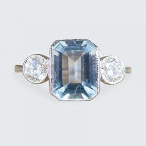 Contemporary 1.20ct Aquamarine and Diamond Three Stone Ring