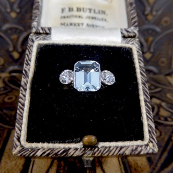 Contemporary 1.20ct Aquamarine and Diamond Three Stone Ring