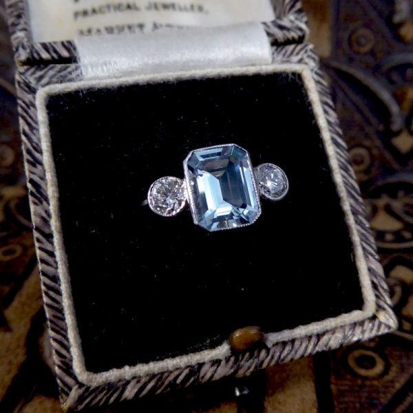 Contemporary 1.20ct Aquamarine and Diamond Three Stone Ring